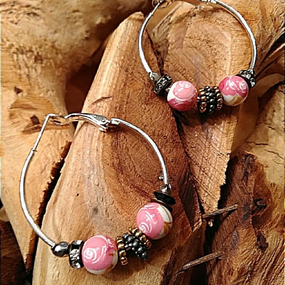 Silver hoop & bead earrings
